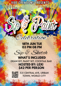 Brown Joyful Sip and Paint Event A4 template