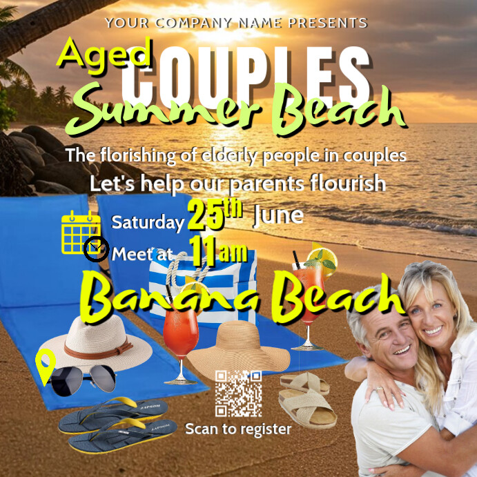 Brown Joyful Summer Beach Party Flyer Instagram Plasing template