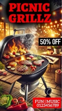 Brown Joyful Summer Picnic Bbq Grill Parry Flyer Video  Instagram Story template