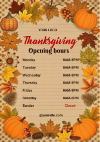 Brown Joyful Thanksgiving Opening Hours A2 template