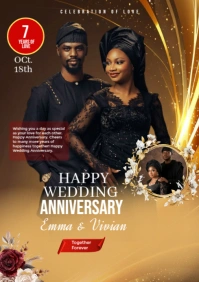 Brown Joyful Wedding Anniversary Flyer  A3 template