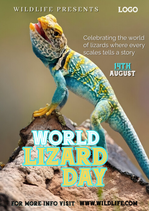 Brown Joyful World Lizard Celebration Day A4 Template | PosterMyWall