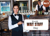 Brown Joyful World Wait Staff Day Online Design Flyer/template  Postcard Cartolina