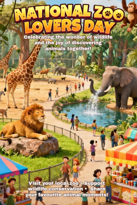 Brown Joyful Zoo Lovers Day Poster Templat | PosterMyWall