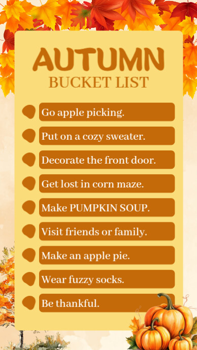 Brown List-based Autumn Bucket List Template Digital Display (9:16)