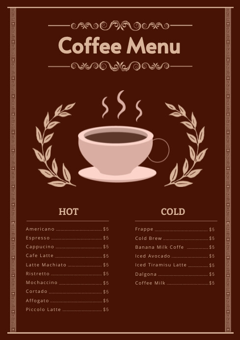 Brown List-based Coffee Menu A4 template