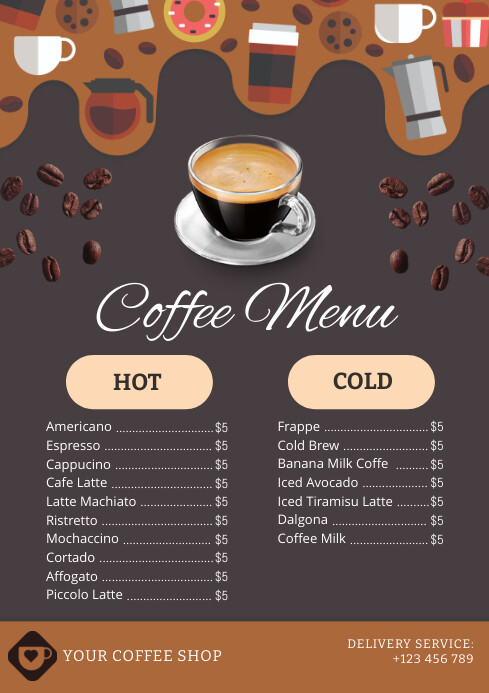 Brown List-based Coffee Menu A4 template