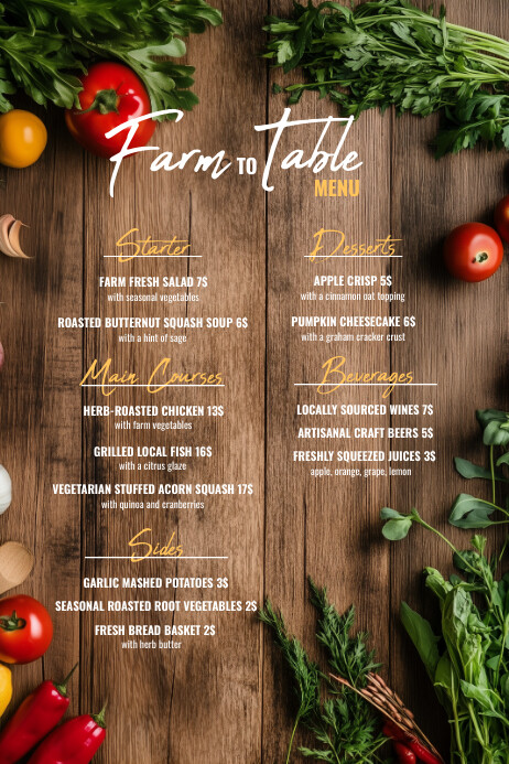 Sample Table Menu Brown List-based Farm-to-table Menu Poster Template | PosterMyWall