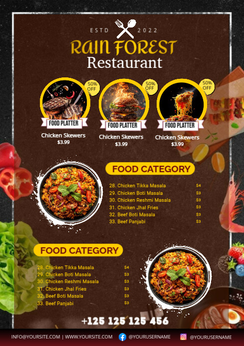 Brown List-based Food Menu A4 template