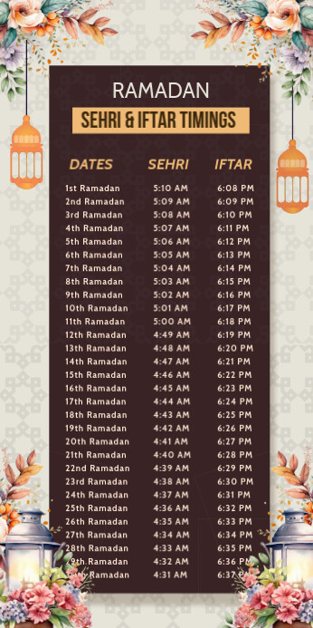 Brown List-based Ramadan Timmings Roll Up Banner 3' × 6' template