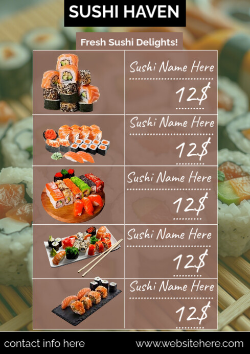 Brown List-based Sushi A4 template