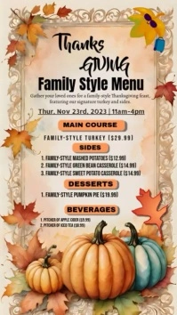 Brown List-based Thanksgiving Menu  Digital Display (9:16) template