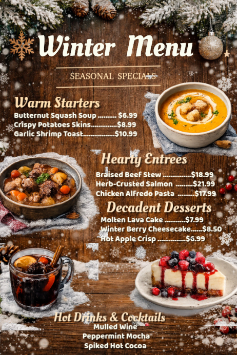 Winter Menu Pattern Brown List-based Winter Menu Poster Template | PosterMyWall
