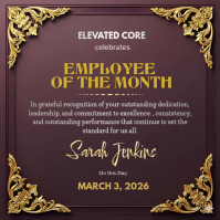 Brown Luxury Employee Of The Month Certificate Square | Corporate Staff Recognition Award Poster template