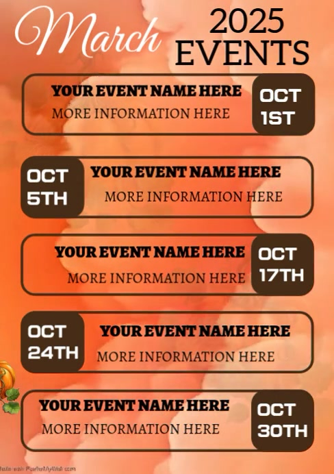 Brown March Upcoming Events A3 Template | PosterMyWall