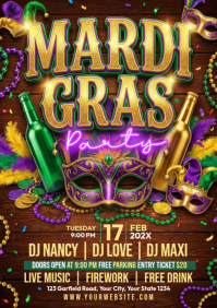 Brown Mardi Gras Party A4 template