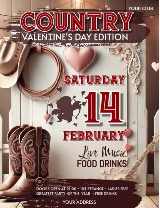 Brown Massimalista Western Party Valentine's Day Edition Volantino (us Letter) template