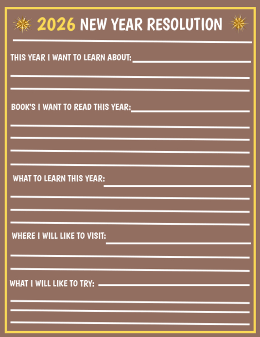 Brown Maximalist 2026 New Year Resolution Template Flyer (us Letter ...