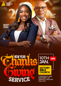 Brown Maximalist 3D New Year Thanksgiving Service Flyer A4 template