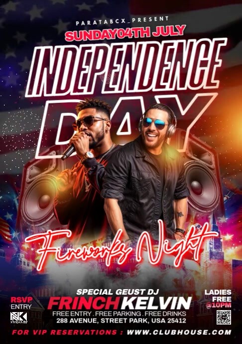 Brown Maximalist 4th Of July Independence Day Party Invitation A3 template