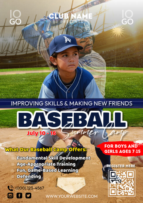 Brown Maximalist Baseball Summer Camp A4 template