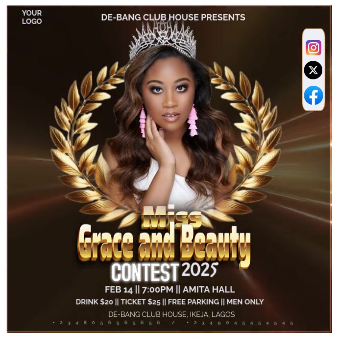 Brown Maximalist Beauty Pagent Video Instagram Post template