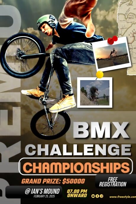Brown Maximalist Bike Stunt Event, Poster Plakkaat template