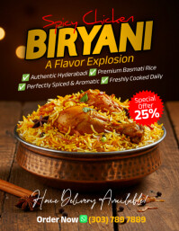 สีน้ำตาล Spicy Chicken Biryani Flyer Template