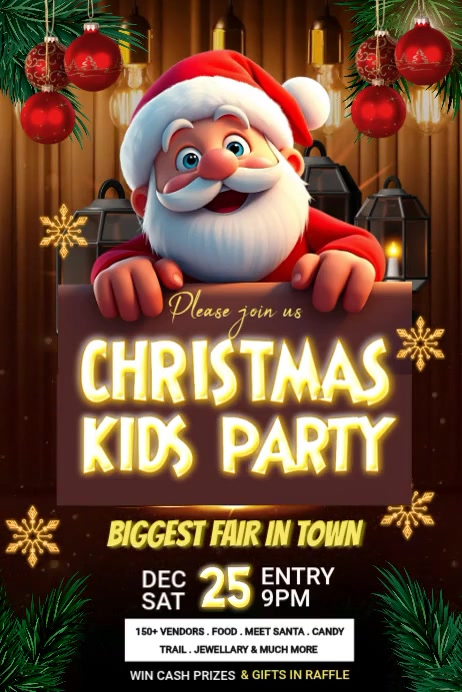 Plantilla de Brown Maximalist Christmas Kids Party Poster | PosterMyWall