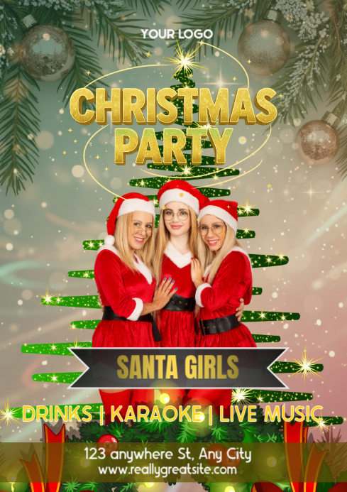 Brown Maximalist Christmas Party Santa Girls A4 Template | PosterMyWall