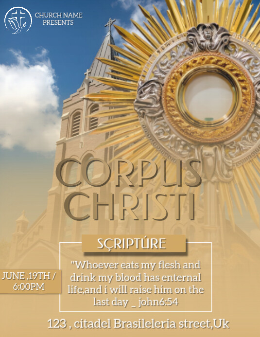 Brown Maximalist Corpus Christi  Flyer (us Letter) Iflaya (Incwadi ye-US) template