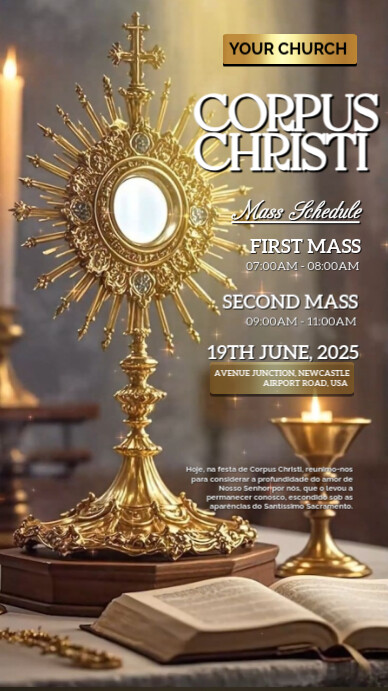 Brown Maximalist Corpus Christi Mass Schedule  Digital Display (9:16) template