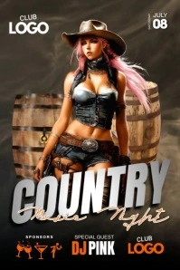 Brown Maximalist Country Music Party Poster template