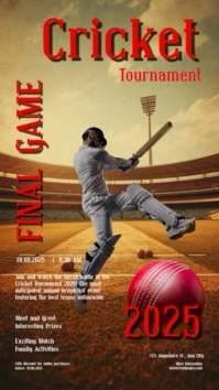 Brown Maximalist Cricket Tournament Digital Display (9:16) template