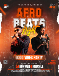 Brown Maximalist Dark Theme Afro Beats Good Vibes Night Party Design For Your Event Flyer (us Letter Volante (Carta US) template