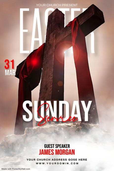 Easter Program Fly Copy of Brown Maximalist Easter Day Church Program Flyer Poster ...