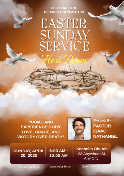 Brown Maximalist Easter Sunday Service A4 Template | PosterMyWall