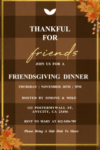 Brown Maximalist Elegant Friendsgiving Dinner Invitation Poster – Editable Fall Celebration Template