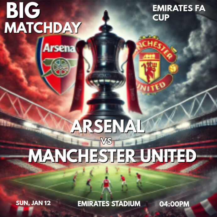 Brown Maximalist Emirates Fa Cup Arsenal Vs Manchester United  Instagram Post template