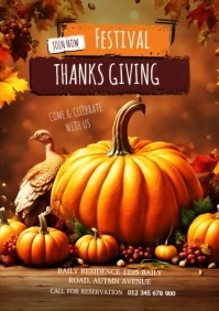 Brown Maximalist Fall Festival Thanks Giving A4 template