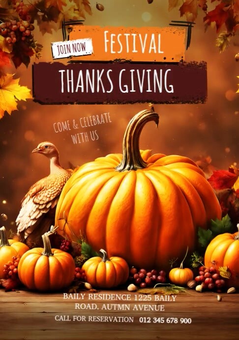 Fall Giving Brown Maximalist Fall Festival Thanks Giving A4 Template | PosterMyWall