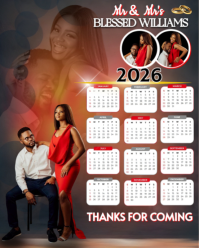 Brown Maximalist Free Editable Wedding (2026) Calendar With Couples Picture Thanks For Coming  Insta Instagram Portrait template