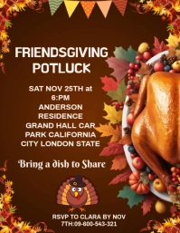 Brown Maximalist Friends Giving Potluck Invitation Template Flyer (us Letter)