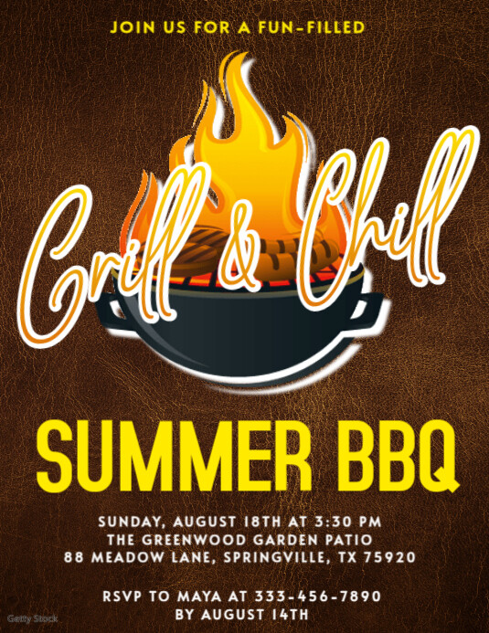 Brown Maximalist Grill & Chill Flyer Flyer (us Letter) Pamflet (VSA Brief) template