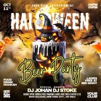Brown Maximalist Halloween Beer Party Flyer Template Square (1:1)