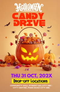 Brown Maximalist Halloween Candy Drive Tabloid template