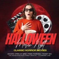 Brown Maximalist Halloween Movie Night Instagram Post template