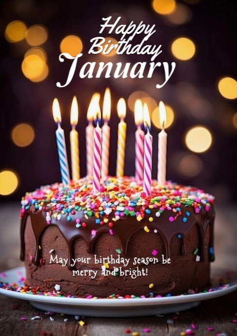 Brown Maximalist Happy Birthday January A4 Template | PosterMyWall