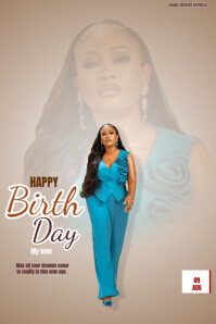 Brown Maximalist Happy Birthday My Love Templates  Poster