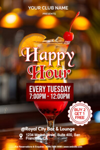 Brown Maximalist Happy Hour  Poster template
